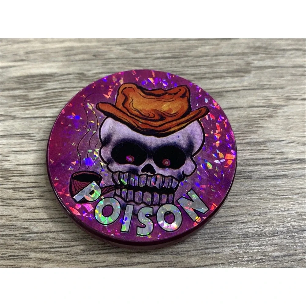 Vintage Poison Pog Slammer‎ Plastic Holographic Skull In Cowboy Hat